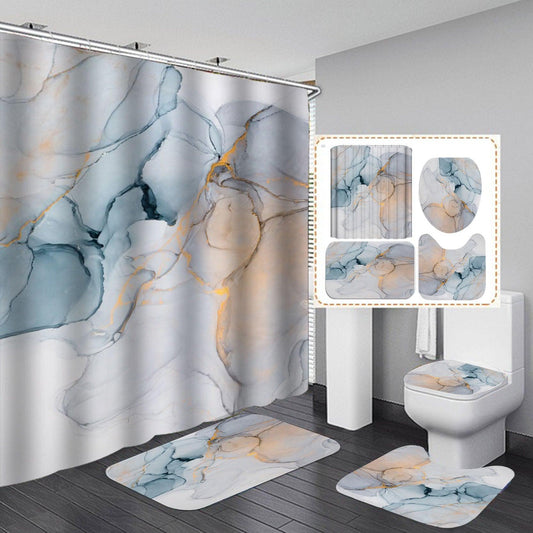 Beautiful Modern Shower Curtains 3D Bathroom Curtain Set Anti-slip Bath Mat Soft Carpet Water Absorption Rugs Home Decoration - Pacisia
