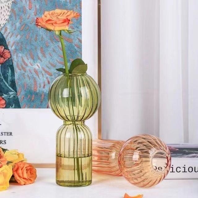 Ins Creative Glass Vase Striped Transparent Glass Vase Table Decorative Ornaments Hydroponic Flower Simple Vase - Pacisia
