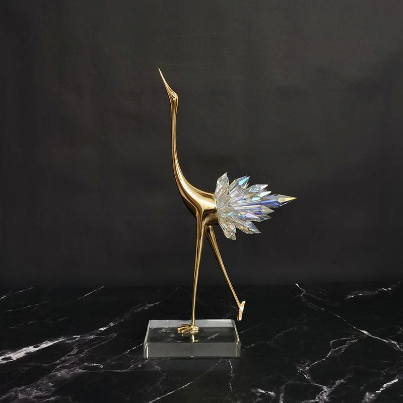 Crane Copper Ornaments TV Cabinet Porch Desktop Crystal Home Decor - Pacisia