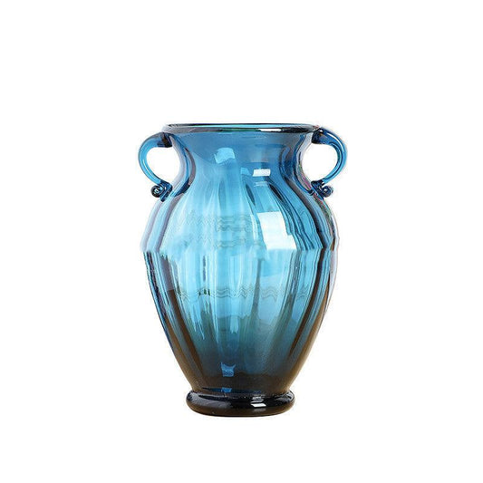 European Creative Blue Binaural Glass Vase Transparent - Pacisia