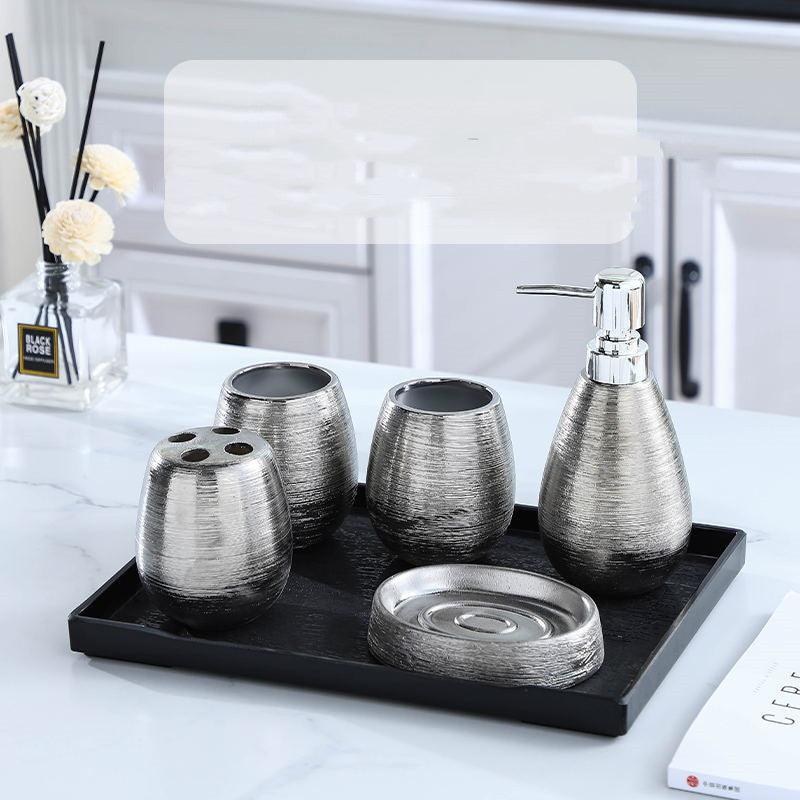 Handmade Vintage Brushed Ceramic Bathroom Five-piece Set - Pacisia
