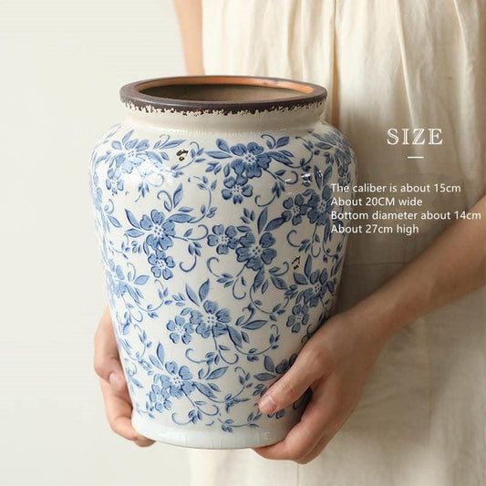Ice Cracks Country Vintage Blue And White Porcelain Vase With Big Belly - Pacisia