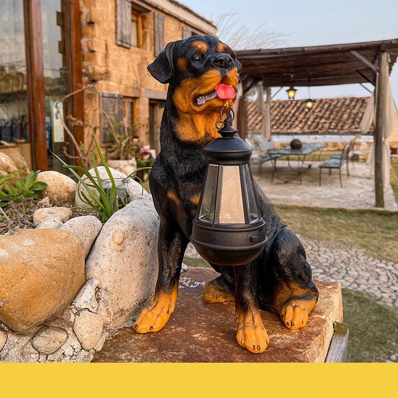 LED Solar Light Dog Lantern Sculpture Resin Craft Ornament Home Porch Decor Garden Solar Powered LED Light Dog Statues - Pacisia
