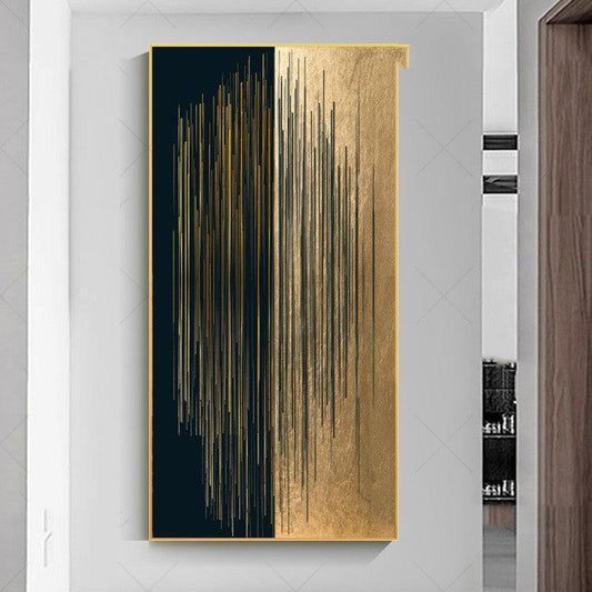 Modern Minimalist Black and Gold Abstract Lines Canvas Painting - Home Gallery Decor - Pacisia
