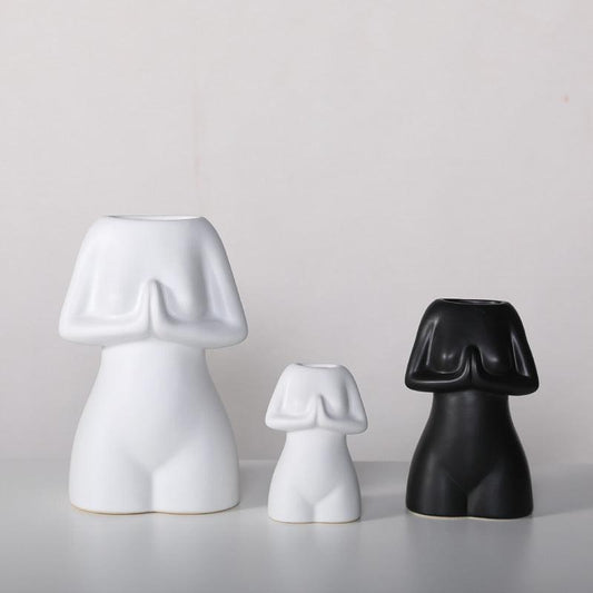 Modern Minimalist Porcelain Yoga Figure Vase Ornament - Pacisia