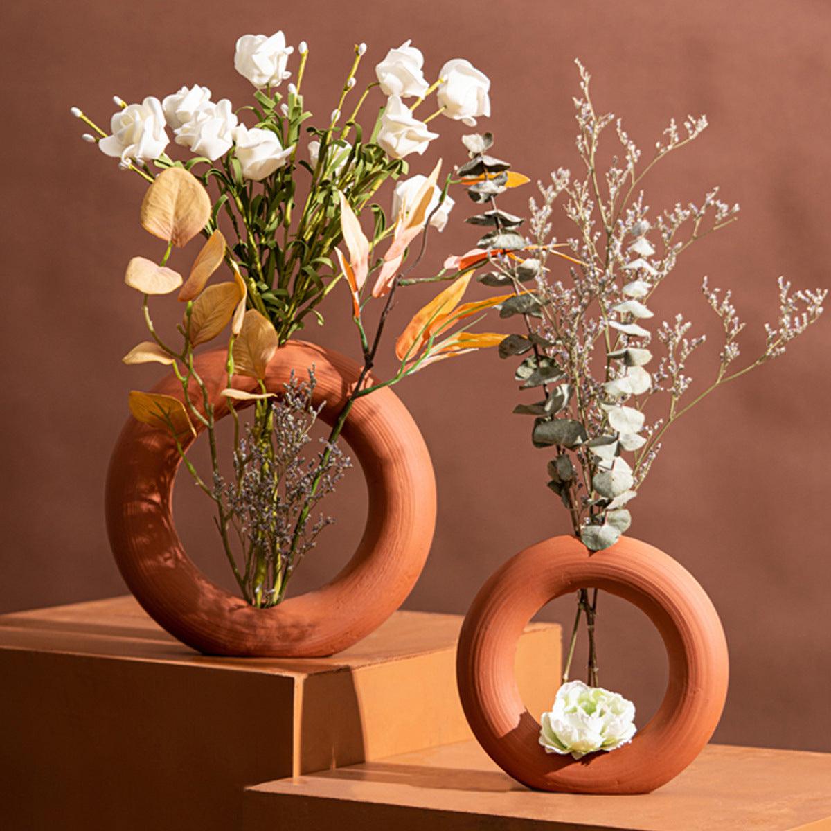 Round Red Clay Vase Home Counter Decoration Handicraft - Pacisia