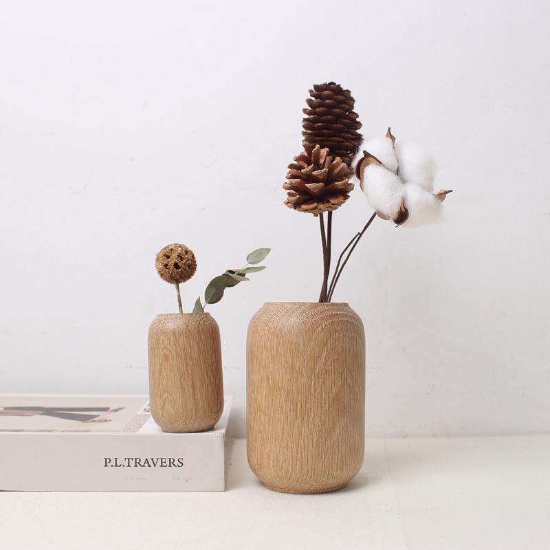 Japanese Style Groceries Solid Wood Dried Flowers And Flowerpot Wooden Craftwork Ins Vase - Pacisia