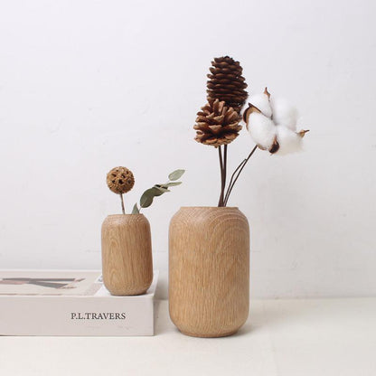 Japanese Style Groceries Solid Wood Dried Flowers And Flowerpot Wooden Craftwork Ins Vase - Pacisia