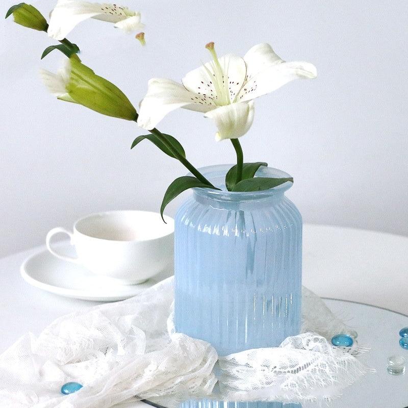 White Blue Glass Small Vase Living Room Flower Arrangement Decoration High Sense Niche Morandi Restaurant Decoration - Pacisia