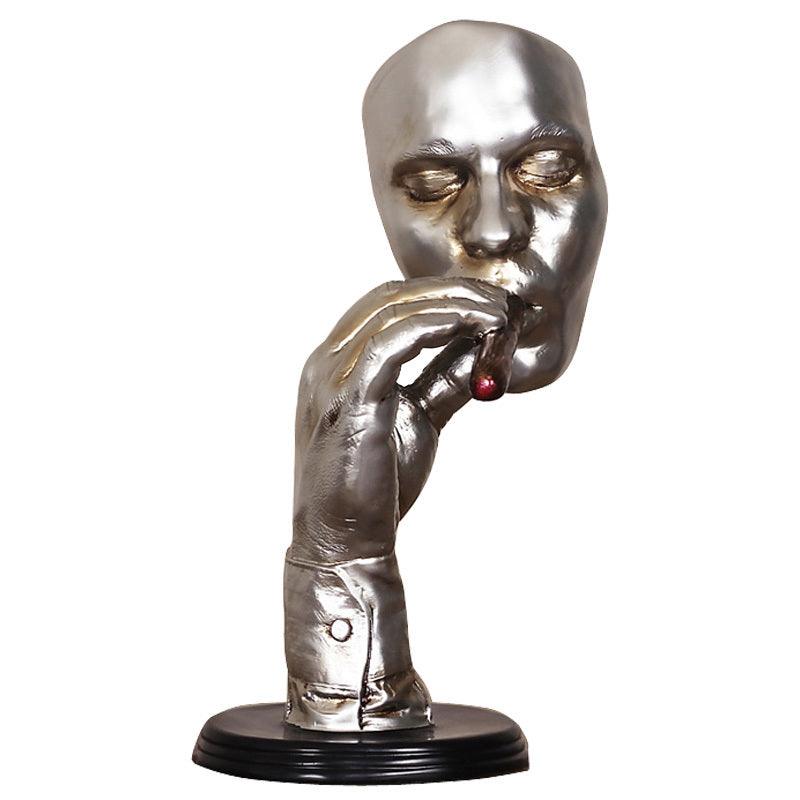 Retro Meditators Abstract Sculpture Man Smoking Cigar Creative Face Statue Character Resin Figurine Artwork Home Decorations - Pacisia