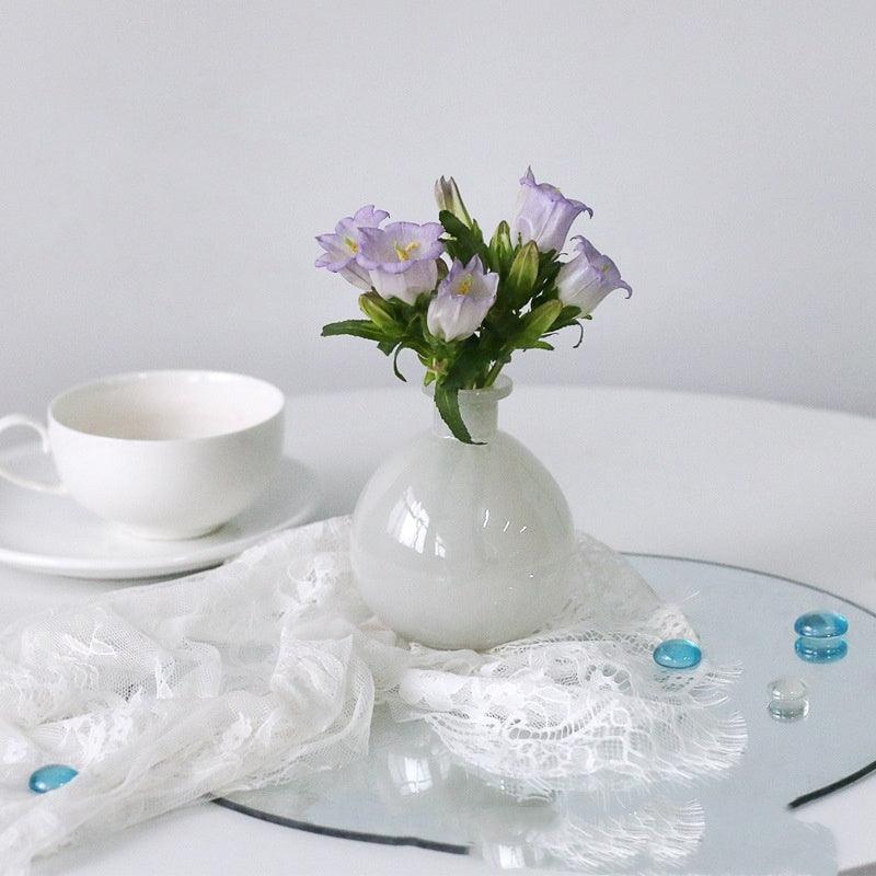 White Blue Glass Small Vase Living Room Flower Arrangement Decoration High Sense Niche Morandi Restaurant Decoration - Pacisia
