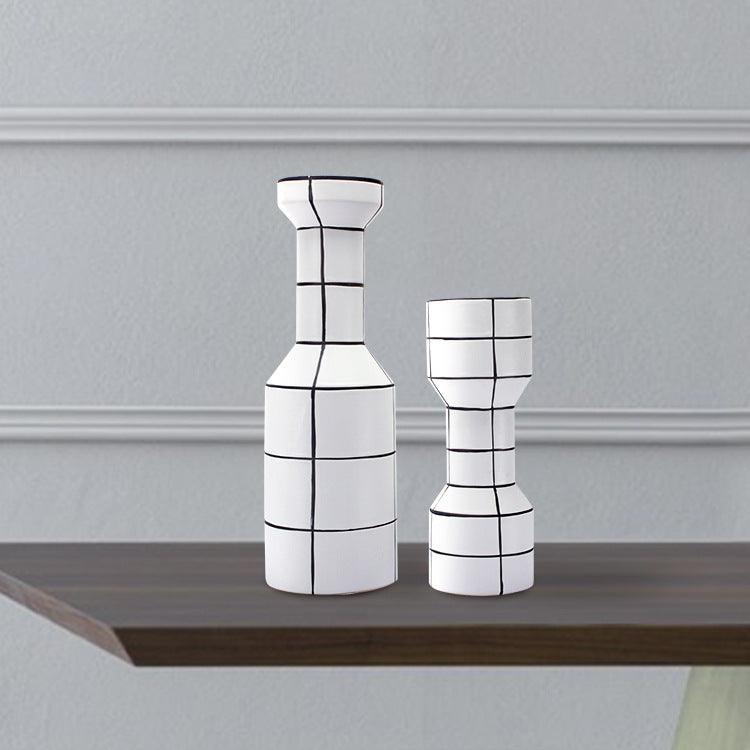 Modern Simple Nordic Creative Home White Ceramic Vase Fashion Stripe Handicraft Ornament Home Decoration - Pacisia