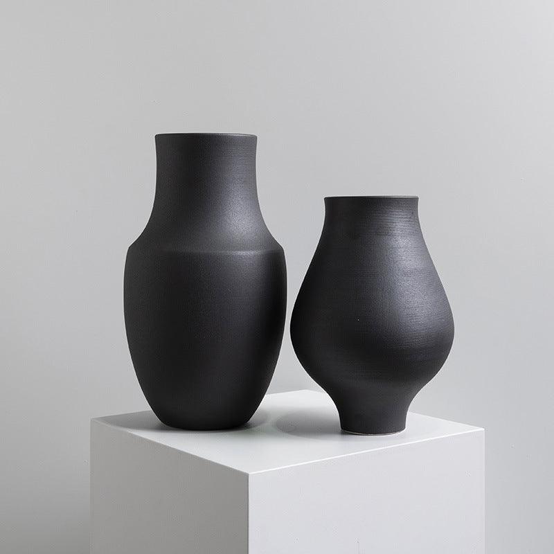Matte Black Ceramic Flowerware Modern Minimalist Creative Home Model Room Villa Hotel Soft Decoration Decoration - Pacisia