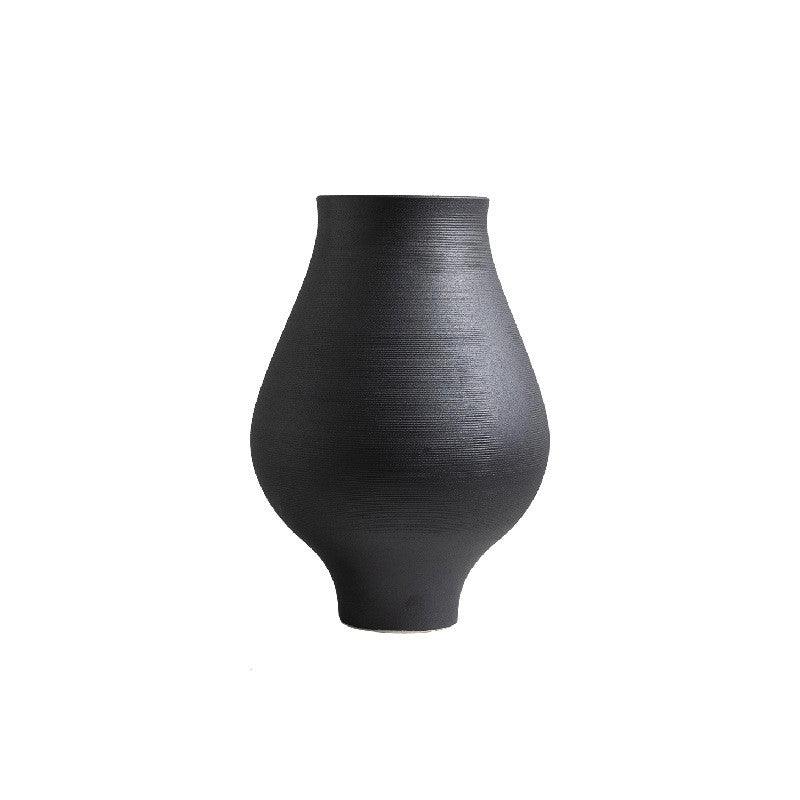 Matte Black Ceramic Flowerware Modern Minimalist Creative Home Model Room Villa Hotel Soft Decoration Decoration - Pacisia