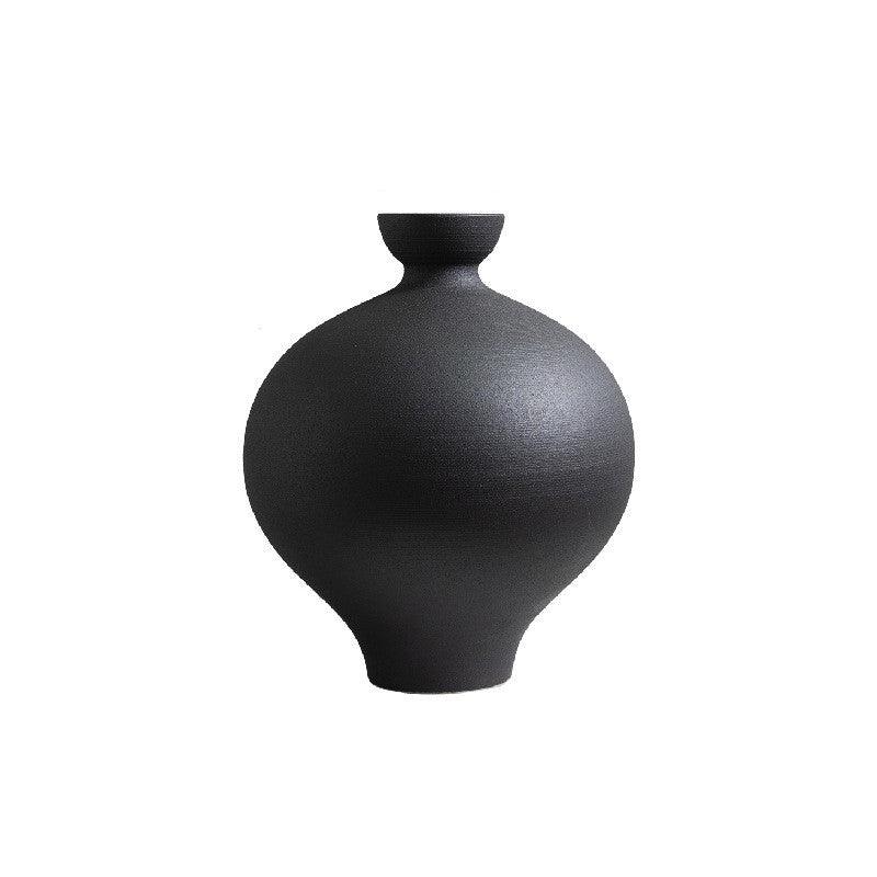 Matte Black Ceramic Flowerware Modern Minimalist Creative Home Model Room Villa Hotel Soft Decoration Decoration - Pacisia