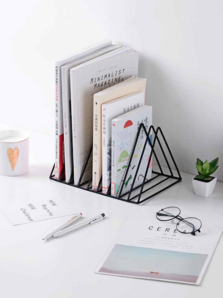 Desktop Wrought Iron Triangle Book Stand Creative Ins Wind Bookshelf Student Desk Bookend Table Book Stand Shelf Book Clip Book Rest - Pacisia
