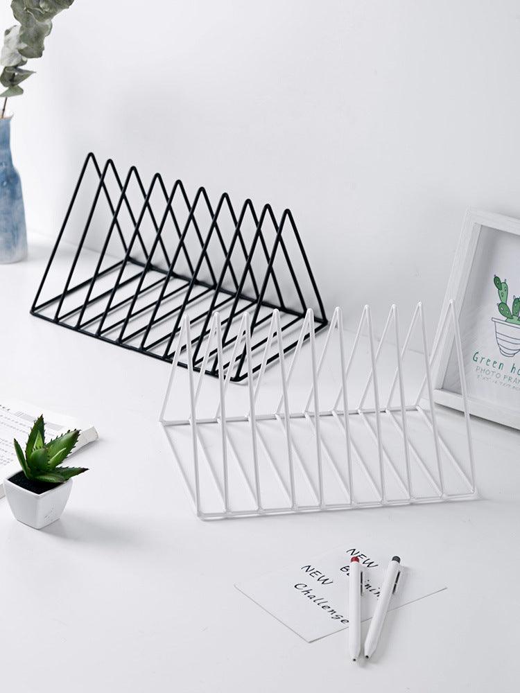 Desktop Wrought Iron Triangle Book Stand Creative Ins Wind Bookshelf Student Desk Bookend Table Book Stand Shelf Book Clip Book Rest - Pacisia