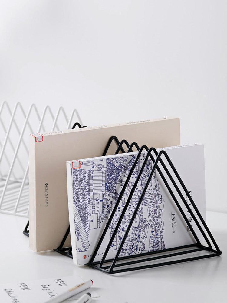 Desktop Wrought Iron Triangle Book Stand Creative Ins Wind Bookshelf Student Desk Bookend Table Book Stand Shelf Book Clip Book Rest - Pacisia