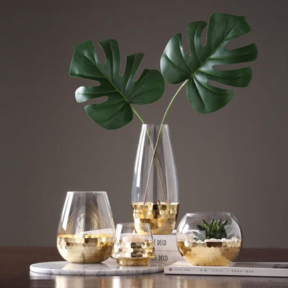 Nordic Modern Minimalist Light Luxury Carved Ground Glass Vase Decoration Table Flower Arrangement Hydroponic Flower Device - Pacisia