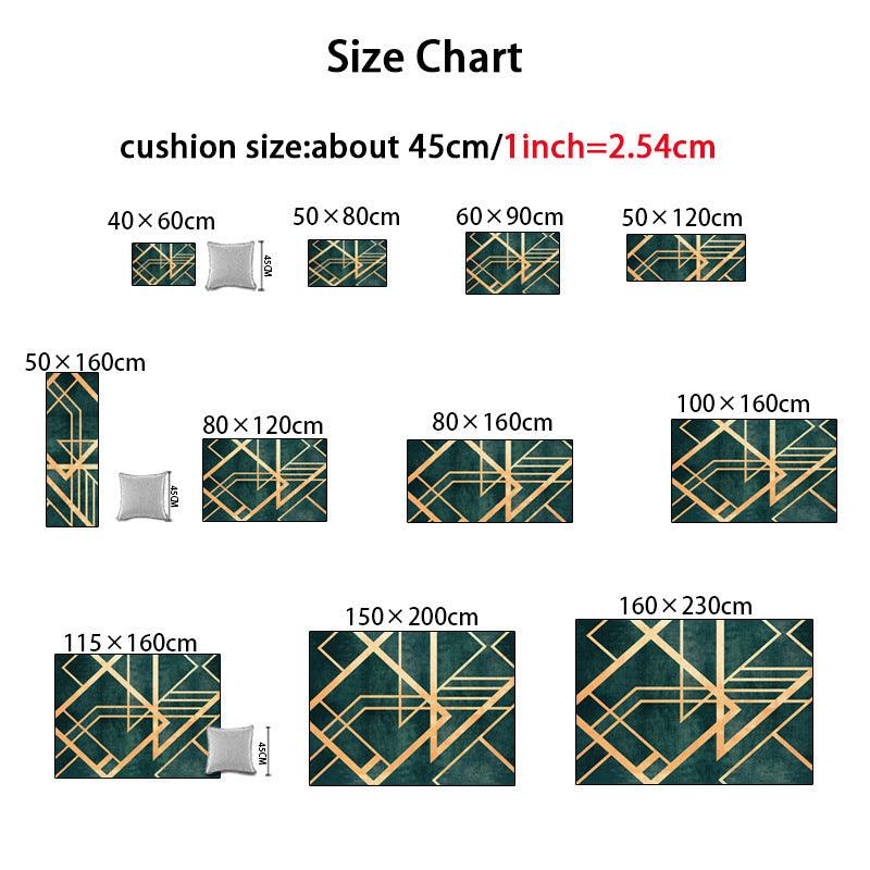 Light Luxury Retro Dark Green Golden Line Doormat Bedroom Living Room Carpet Bedside Kitchen Floor Mat - Pacisia