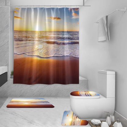 Shower Curtain Set 3D Sea View Beach Digital Printing Shower Curtain Waterproof Polyester - Pacisia