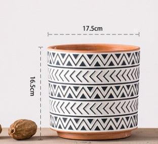 Ceramic Vase Decoration Sample Room Ins Red Pottery Geometric Machine Carved Flower Pot Breathable Clay Simple Mud Tile Pot Succulent - Pacisia