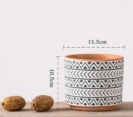 Ceramic Vase Decoration Sample Room Ins Red Pottery Geometric Machine Carved Flower Pot Breathable Clay Simple Mud Tile Pot Succulent - Pacisia