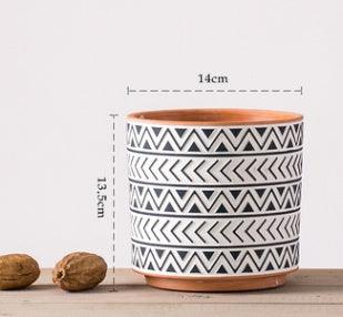 Ceramic Vase Decoration Sample Room Ins Red Pottery Geometric Machine Carved Flower Pot Breathable Clay Simple Mud Tile Pot Succulent - Pacisia
