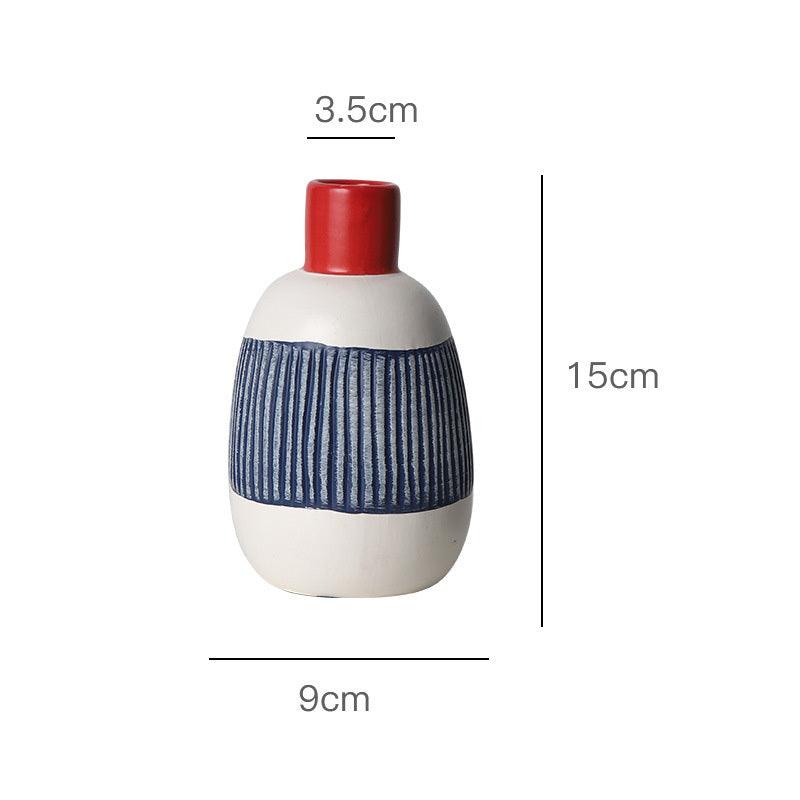 Japanese Style Creative Dried Flower Arrangement Blue Ceramic Small Mouth Vase Living Room Decoration Ornaments Leitler - Pacisia