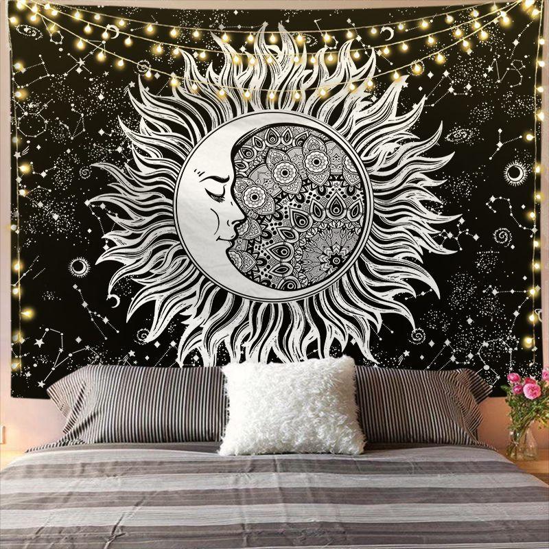 Mandala Tapestry for Home Decor White Black Sun And Moon Tapestry Wall Hanging Gossip Tapestries Bedroom Wall Covering - Pacisia