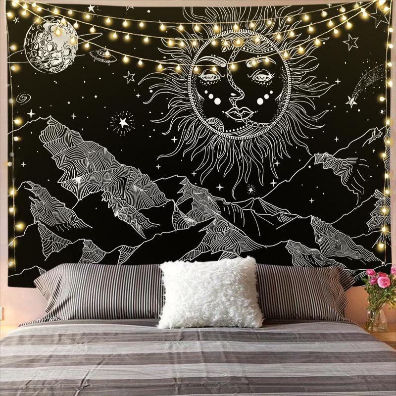Mandala Tapestry for Home Decor White Black Sun And Moon Tapestry Wall Hanging Gossip Tapestries Bedroom Wall Covering - Pacisia