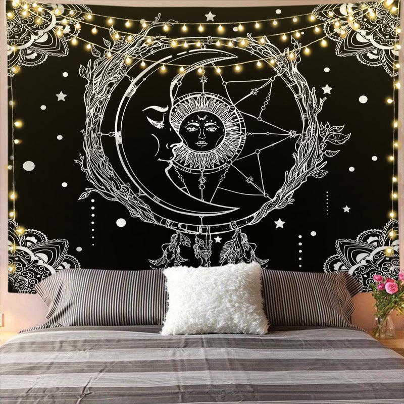Mandala Tapestry for Home Decor White Black Sun And Moon Tapestry Wall Hanging Gossip Tapestries Bedroom Wall Covering - Pacisia