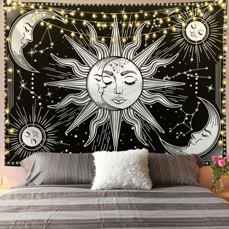 Mandala Tapestry for Home Decor White Black Sun And Moon Tapestry Wall Hanging Gossip Tapestries Bedroom Wall Covering - Pacisia