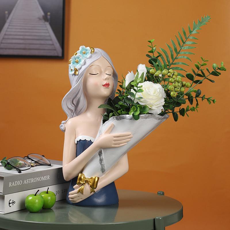 Creative Bouquet girl Decoration Living Room TV Cabinet Flower Arrangement Vase Soft Resin Crafts Girlfriend Birthday Gift - Pacisia