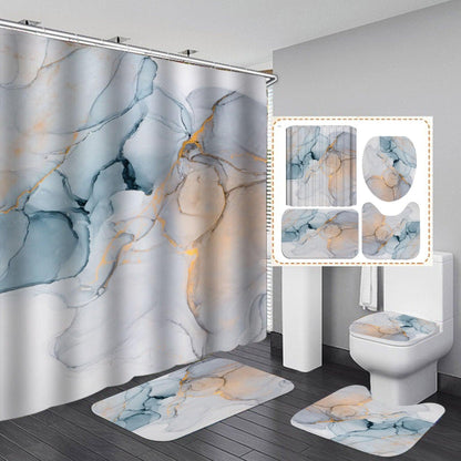 Beautiful Modern Shower Curtains 3D Bathroom Curtain Set Anti-slip Bath Mat Soft Carpet Water Absorption Rugs Home Decoration - Pacisia