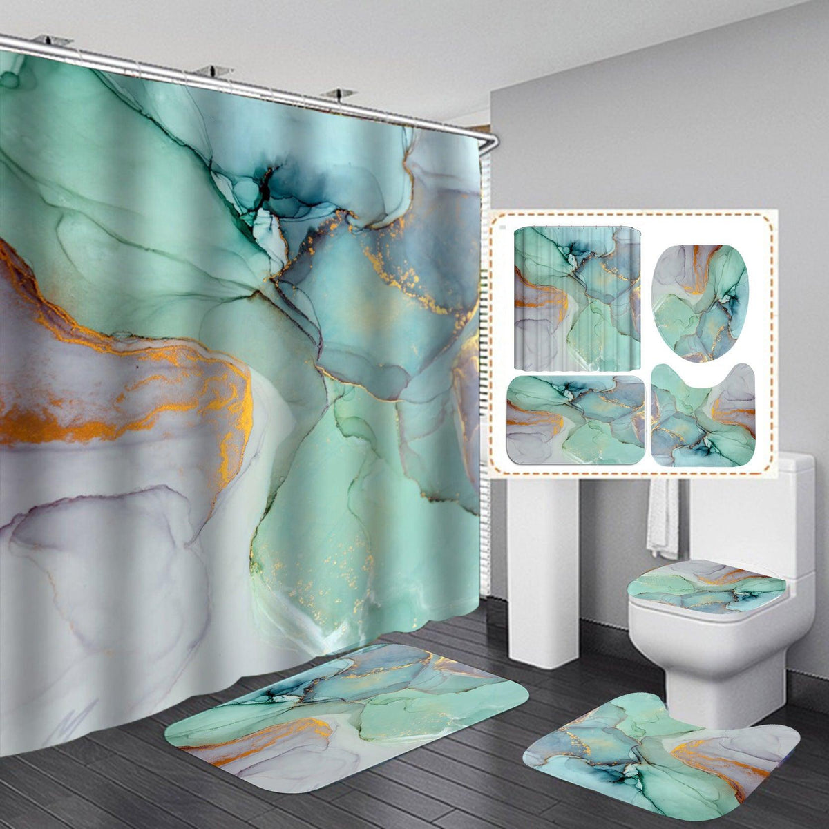 Beautiful Modern Shower Curtains 3D Bathroom Curtain Set Anti-slip Bath Mat Soft Carpet Water Absorption Rugs Home Decoration - Pacisia
