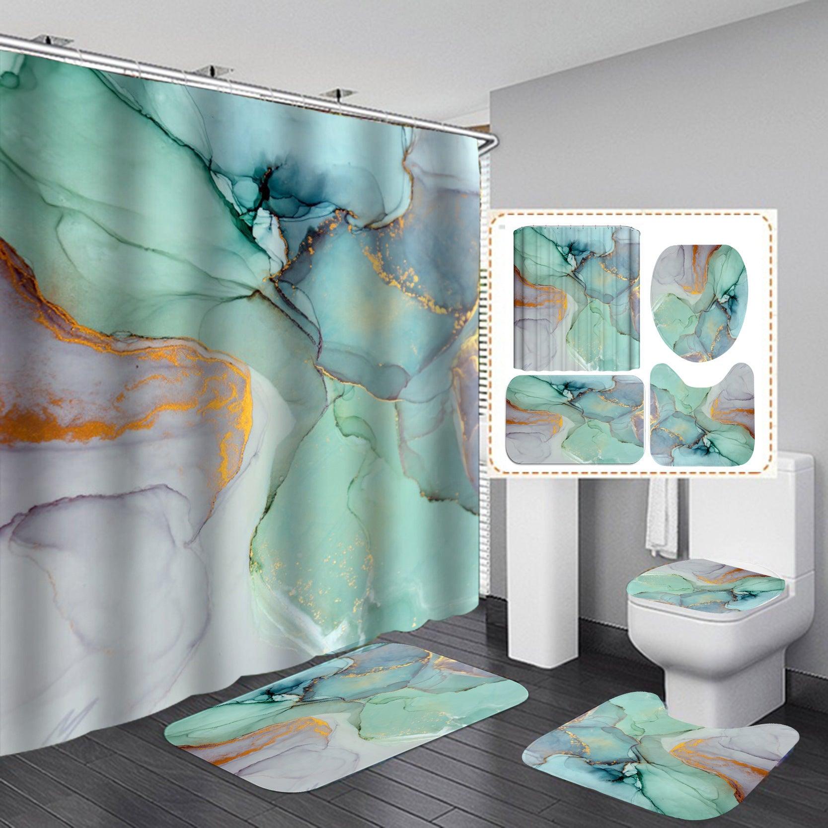 Beautiful Modern Shower Curtains 3D Bathroom Curtain Set Anti-slip Bath Mat Soft Carpet Water Absorption Rugs Home Decoration - Pacisia