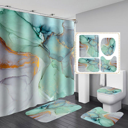 Beautiful Modern Shower Curtains 3D Bathroom Curtain Set Anti-slip Bath Mat Soft Carpet Water Absorption Rugs Home Decoration - Pacisia