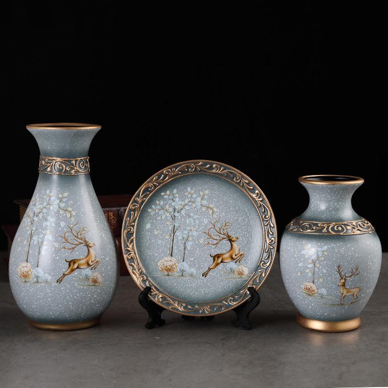 Creative Wedding Gift Home Furnishings Retro Ceramic Vase Living Room Three-Piece Wine Cabinet Decoration Ornaments - Pacisia