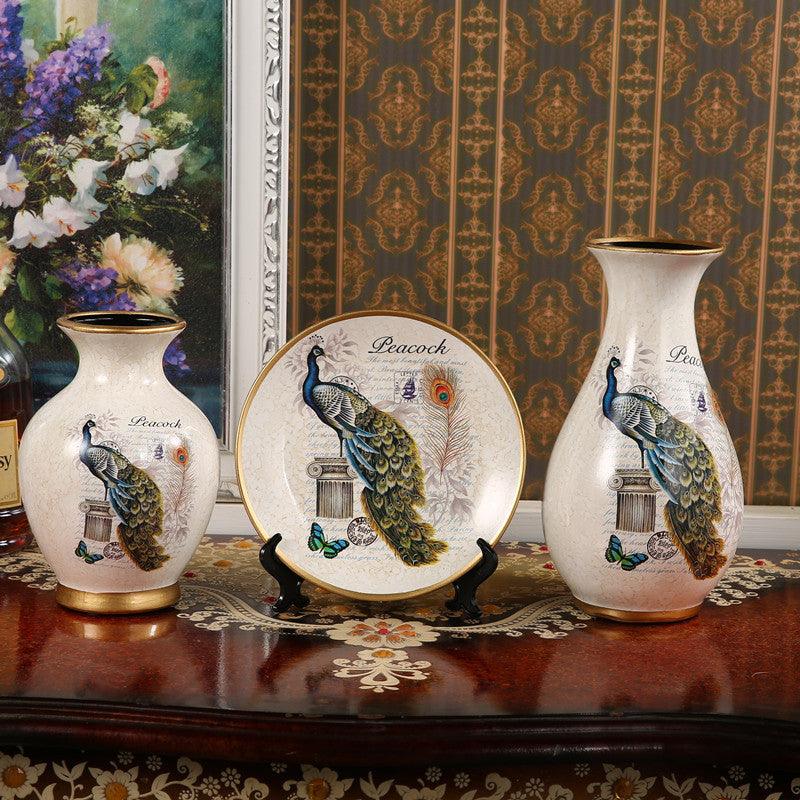Creative Wedding Gift Home Furnishings Retro Ceramic Vase Living Room Three-Piece Wine Cabinet Decoration Ornaments - Pacisia