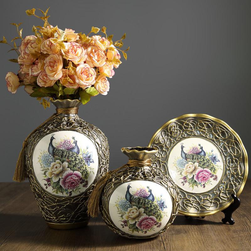 Creative Wedding Gift Home Furnishings Retro Ceramic Vase Living Room Three-Piece Wine Cabinet Decoration Ornaments - Pacisia