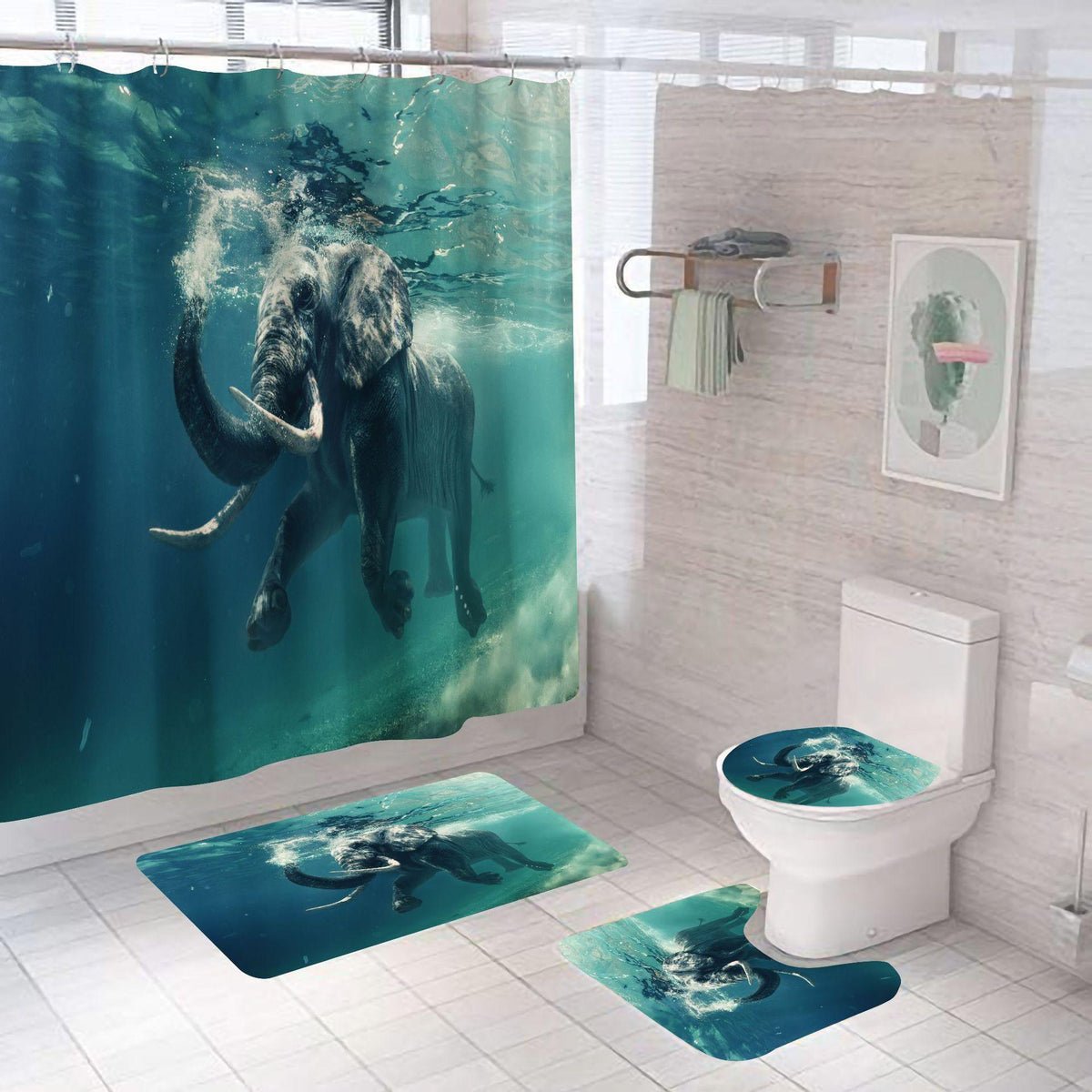 Manufacturers Sell Underwater World Series Waterproof Shower Cloth Digital Printing Bathroom Shower Curtain Four Sets Wholesale - Pacisia