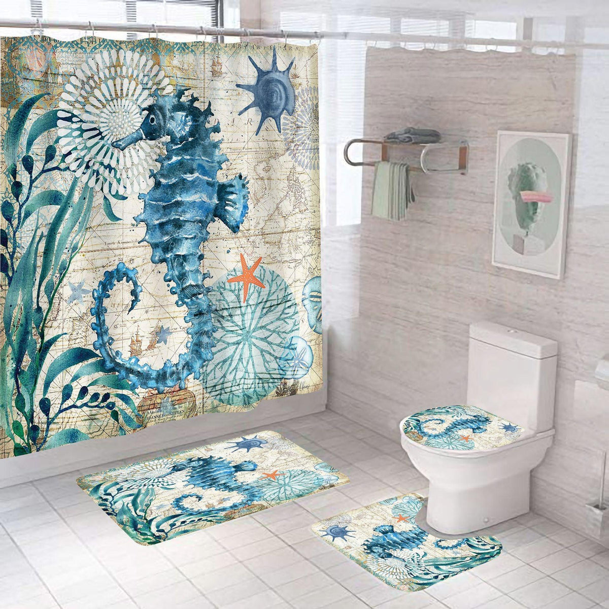 Manufacturers Sell Underwater World Series Waterproof Shower Cloth Digital Printing Bathroom Shower Curtain Four Sets Wholesale - Pacisia