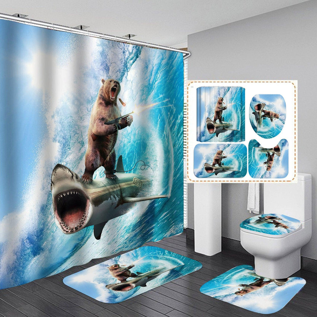 Manufacturers Sell Underwater World Series Waterproof Shower Cloth Digital Printing Bathroom Shower Curtain Four Sets Wholesale - Pacisia