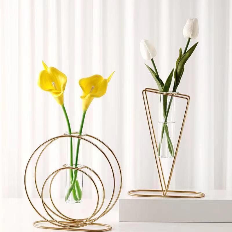 Nordic Style Simple Geometric Metal Wrought Iron Transparent Glass Hydroponic Vase - Pacisia