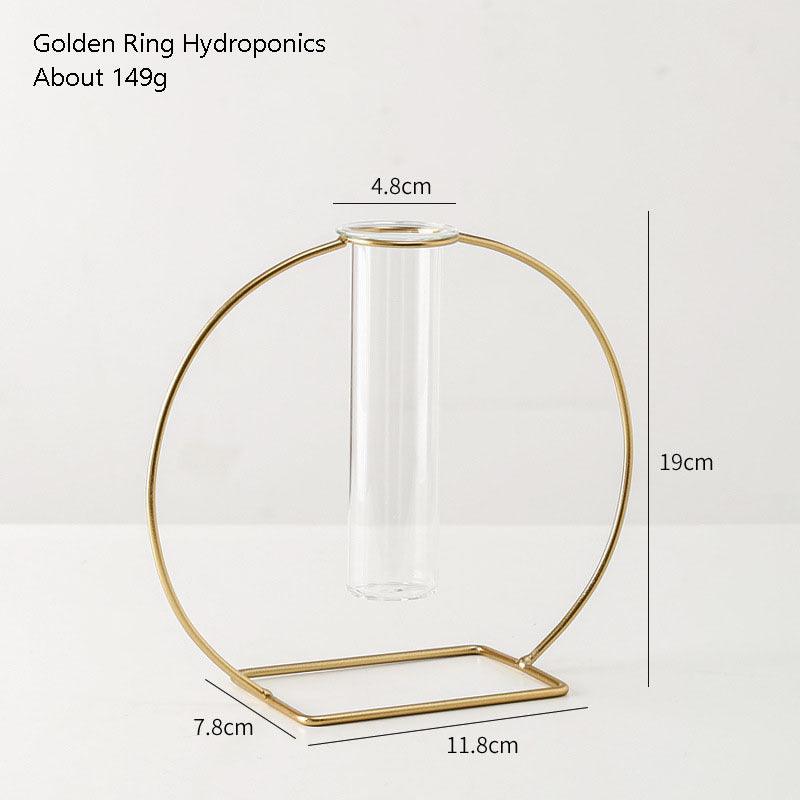 Nordic Style Simple Geometric Metal Wrought Iron Transparent Glass Hydroponic Vase - Pacisia