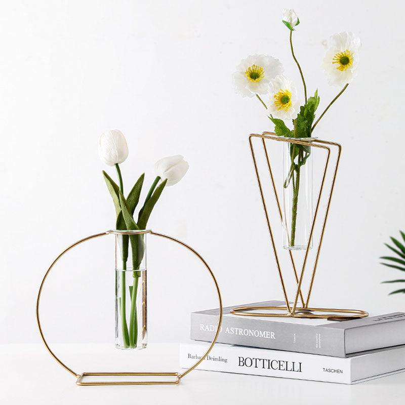 Nordic Style Simple Geometric Metal Wrought Iron Transparent Glass Hydroponic Vase - Pacisia