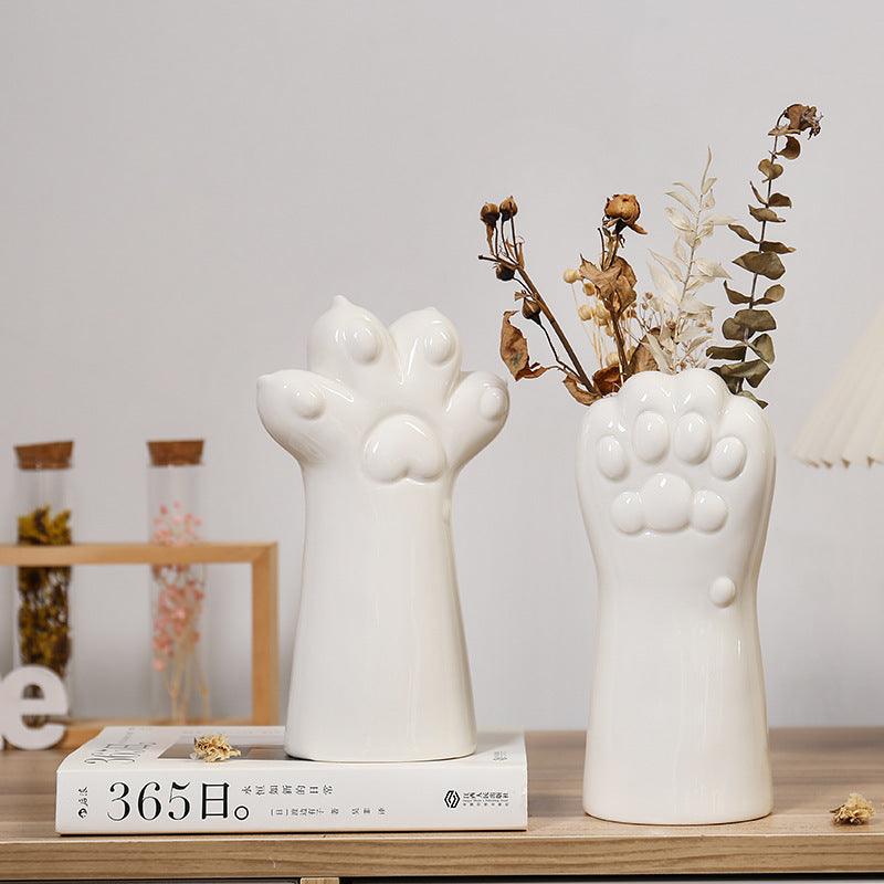 Nordic Ceramic Vase Crafts Creative Gesture Vase Living Room Simple Flower Arrangement Cat's Paw Vase - Pacisia
