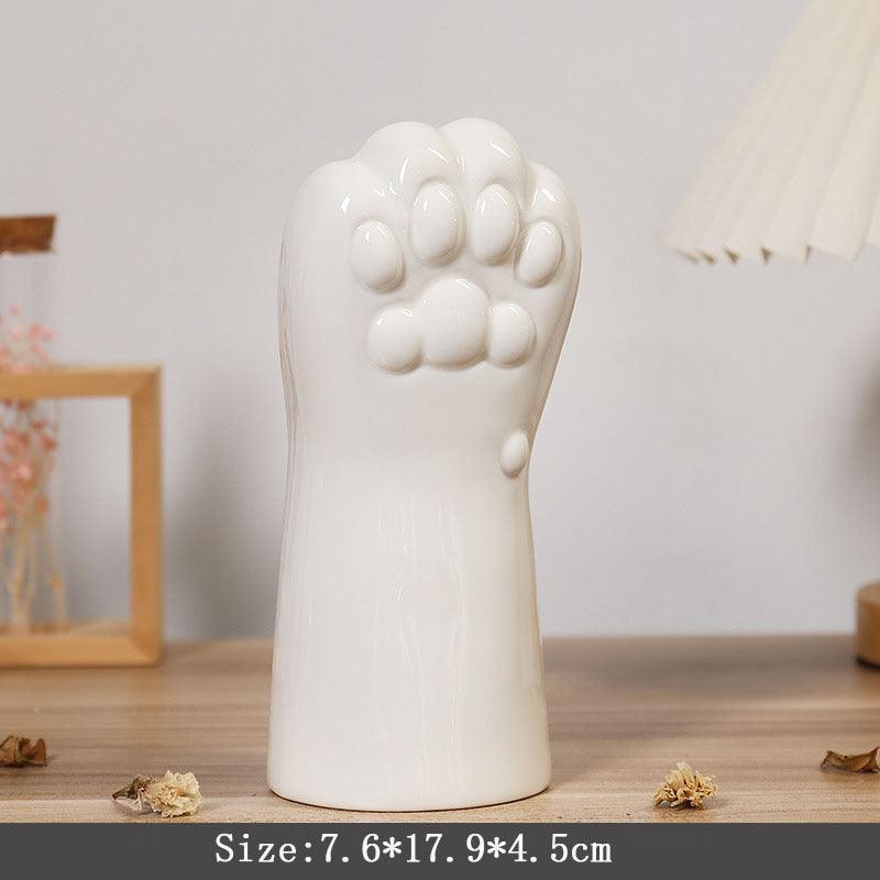 Nordic Ceramic Vase Crafts Creative Gesture Vase Living Room Simple Flower Arrangement Cat's Paw Vase - Pacisia