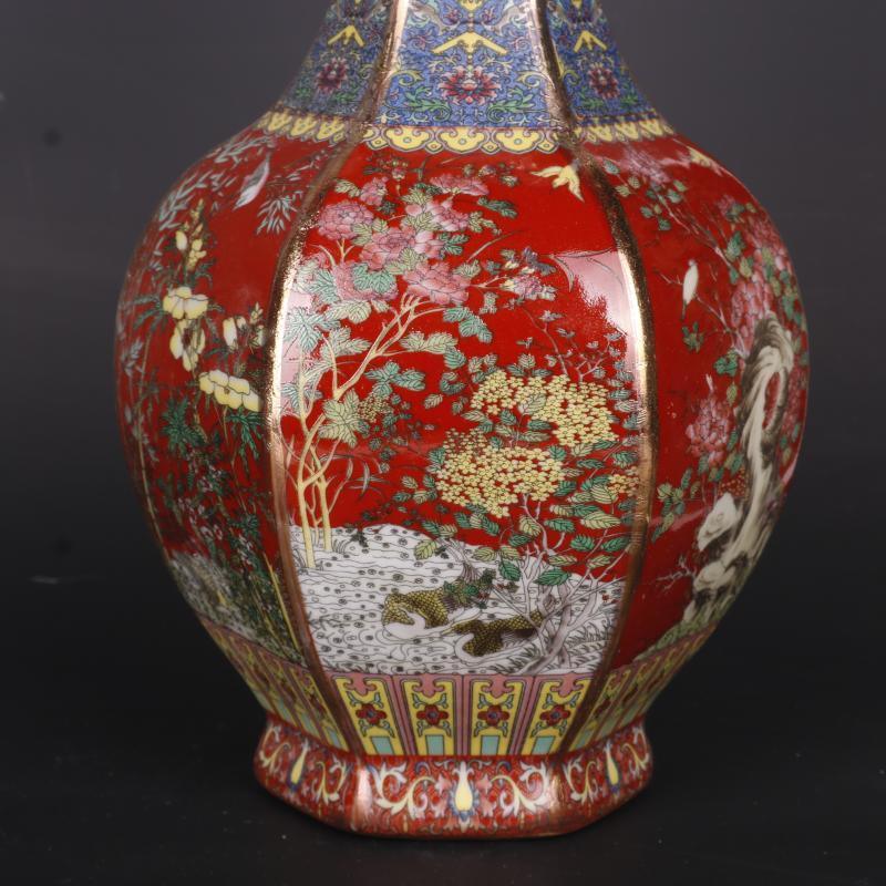 Gold-painted Enamel Colorful Flowers And Birds Home Chinese Antique Vase Ornaments - Pacisia